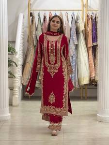 Ensemble Salwar Kameez Moderne Brodé Bourgogne pour Femme avec Châle, Longueur Totale, 2 Pièces, Séchage Rapide, Tenue Traditionnelle Élégante - Product Image 6
