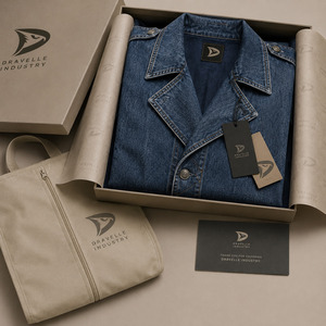 Abrigo de mezclilla con cinturón y bolsillos cargo, doble botonadura, personalizado para mujer, gabardina azul desgastado, premium, de manga larga, cortavientos, utilitario. - Product Image 5