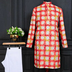 Ensemble Kurta et Pyjama en Soie Banarasi Brodé, Motif Imprimé Fantaisie, Longueur Genou, Multicolore, pour Fête / Soirée - Product Image 1