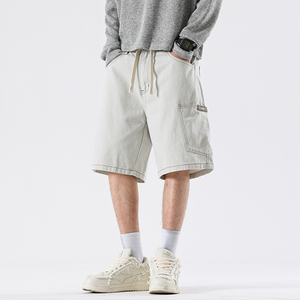 Men's Solid Color Cargo Shorts Mid Waist Drawstring Canvas Casual Shorts With Pockets Breathable Woven Fabric - Product Image 2