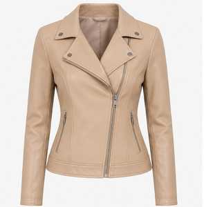 Chaqueta de Motociclista de Cuero de Primera Calidad para Mujer, Manga Larga, Cierre de Cremallera, Cuello Camisero, Estilo Otoñal - Product Image 5