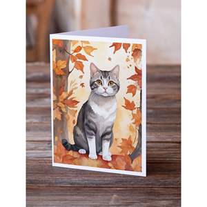 American Wirehair Cat con hojas de otoño Whimsical A7 Tamaño 5x7 Tarjetas de notas en blanco Paquete 8 con sobres para fines de felicitación - Product Image 2