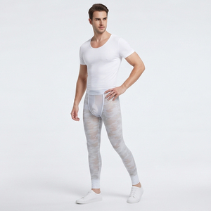 Pantalones de malla transparentes para hombre, ropa de discoteca, leggings ajustados de malla transparente, pantalones transparentes elásticos de cintura alta para hombre - Product Image 4