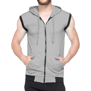 Haut à capuche zippé sans manches pour homme, 100% coton épais, uni, brodé, pour l'hiver, la gym, le sport et le fitness - Product Image 4