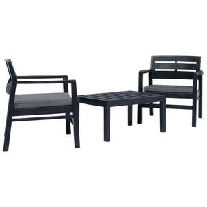 Juego de Muebles de Jardín de Plástico Antracita de 3 Piezas, Muebles de Exterior de Poliéster Estándar - Product Image 1