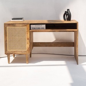 Escritorio de Madera de Ratán Merino Vandana Vesta, Muebles de Oficina Modernos de Madera Maciza Natural - Product Image 5