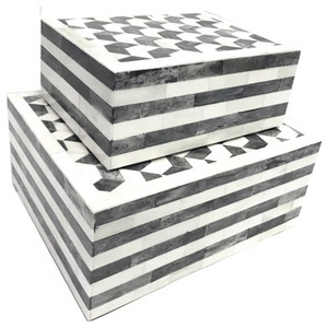 Boîte en bois indienne Accent pour décor de table Stripe Bone Handmade Box Trending aux États-Unis d'Amérique dans le style américain - Product Image 1