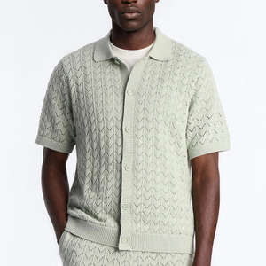2026 Summer Sage Green Crochet 2Piece <b>Set</b> Men's Casual Streetwear Outfits V-Neck Short Sleeve T-Shirt and <b>Knitted</b> Shorts <b>Sets</b> - Product Image 2