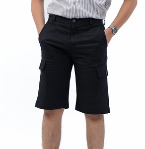 Pantalones Cortos Cargo de Algodón Negro para Hombre, Cintura Media, Casuales, Sólidos, Transpirables, con Bolsillos - Product Image 2