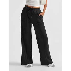 2025 femmes athlétique Joggers taille haute Baggy pantalons de survêtement avec cordon jambe large respirant froissé taille moyenne pantalon - Product Image 4