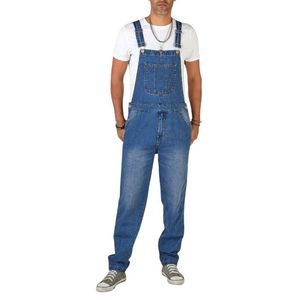 Men's Stonewashed Denim Overalls Regular Fit Mid Waist Casual <b>Blue</b> Jeans Pants With Pockets Spring Cotton Woven Custom Overalls - Product Image 4