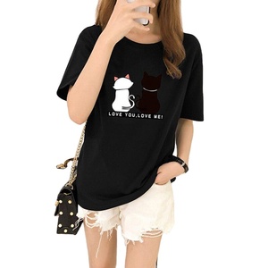 O-cou décontracté femmes coton peigné sérigraphié t-shirt Vintage à manches courtes maillot solide personnaliser mode t-shirt pour dames - Product Image 5