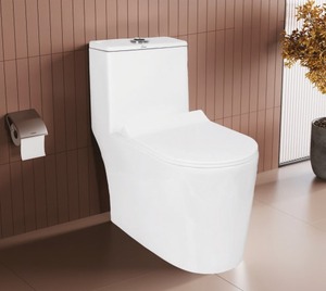 WC monobloc avec design sans rebord 640x360x750mm, chasse d'eau siphonique à double déclenchement, abattant à fermeture douce détachable, siphon en S 225mm - Product Image 2