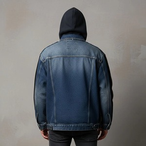 Men's Denim Jacket With Hooded Design Stonewashed Cotton Casual Style Regular Fit Autumn Wear - Product Image 4