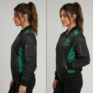 เสื้อแจ็คเก็ตบอมเบอร์ไซส์ใหญ่สำหรับผู้หญิง ปักลายได้ตามต้องการ สไตล์แฟชั่นแบบนักศึกษา แจ็คเก็ตบอมเบอร์ซิป เสื้อผ้าฤดูหนาว-ขายส่งแบบเปล่า - Product Image 5