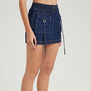 Latest Collection Women's <b>Denim</b> Skirts Four Pocket Casual <b>Stretch</b> Breathable Natural Waist Washed Knee-Length Cargo Short Skirt - Product Image 3