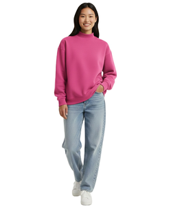 New Design Women's Loose Mockneck Long Sleeve Pullover Sweatshirt Autumn Warm Fleece Casual Wear Printed 100% Cotton Front Quick - Product Image 1