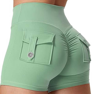 Shorts de sport taille haute pour femme, effet froncé aux fesses, avec poches, logo personnalisé, pour fitness, yoga et entraînement athlétique - Product Image 1