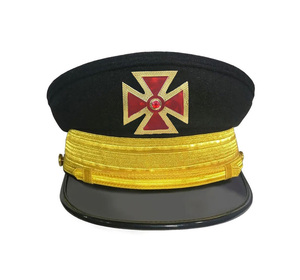 Luxury Grand Knight Templar Fatigue <b>Cap</b> Red Metal Cross with Silver Gold Braid - Product Image 1
