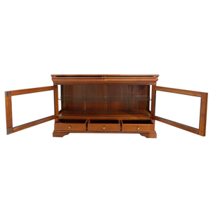 Aparador de Estilo Antiguo en Madera de Caoba Maciza con Dos Puertas de Vidrio y Cinco Cajones, Mueble Hecho a Mano para Sala de Estar - Product Image 3
