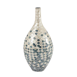 Scallop Inlay Floor <b>Vase</b>, Mother of Pearl Mosaic Tall Decorative Jar, Luxury Coastal Shell Art Home Accents - Product Image 1