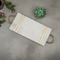 Plateau de service de luxe en marbre blanc avec poignées dorées, portable, compatible lave-vaisselle, best-seller, pour bijoux et aliments
