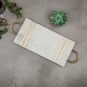 Premium Luxury White Marble Serving Tray with Gold Handles Best Selling Decorative Food Serving Platter for Home Hotel - Product Image 2
