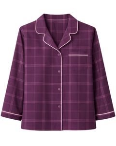 Ensemble de pyjama pour femme en coton doux, à carreaux violets, à manches longues, boutonné, vêtements de nuit, ensemble de vêtements de détente en deux pièces - Product Image 3
