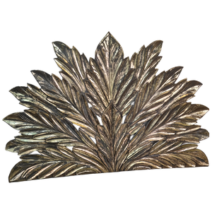 Cabecero de Cama King Size Tallado a Mano en Madera con Diseño de Hoja de Palma y Acabado Dorado Estilo Marroquí, Madera Sintética, Decoración de Estilo Tropical - Product Image 3