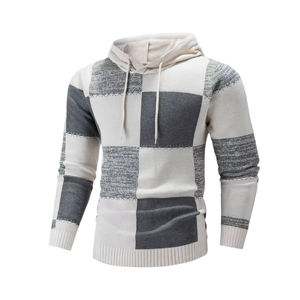 Pull tricoté à capuche pour homme 100 % coton écologique coupe classique automne décontracté manches longues anti-boulochage longueur standard blanc - Product Image 6