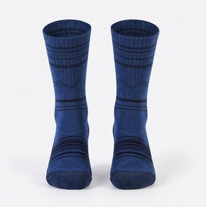 Blue Crew <b>Socks</b> Striped Pattern Breathable Polyester Spandex <b>Running</b> Athletic <b>Socks</b> for Adults Spring Season - Product Image 1