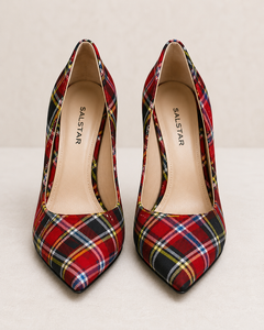 Chaussures à talons hauts en tartan de haute qualité pour femmes, escarpins à bout pointu et talon aiguille pour mariage et soirée, vente en gros, OEM ODM - Product Image 2