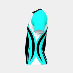 Men's Black And Turquoise Color Blocked Short Sleeve Rash Guard Quick Dry Sport <b>Top</b> Adult Swim Shirt - Product Image 4