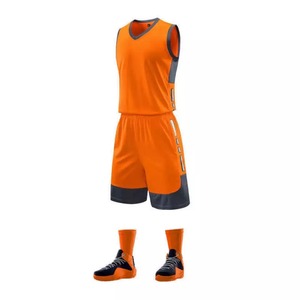 Customizable <b>Orange</b> Basketball Jersey Set Sleeveless V-Neck Shorts 100% Polyester Moisture Wicking Unisex Adult Team Apparel - Product Image 3