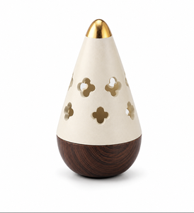 Decorative Cone Shaped Bakhoor Burner with Cutout Design and Wooden Base for Incense, Oud Chips and <b>Home</b> Fragrance Decor - Product Image 4
