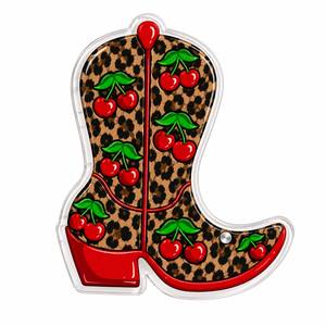 Tuile acrylique pour extensions de cils, motif léopard cerise, en forme de botte de cowboy, durable, logo personnalisé - Product Image 1