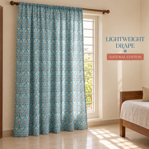 Rideaux en coton imprimé floral bleu |   Rideaux de fenêtre indiens faits à la main |   Rideaux de décoration florale bohème pour salon - Product Image 4