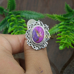 Bague Statement en Argent Sterling 925 avec Turquoise et Cuivre Violet, Design Fait Main, Bague en Pierre Précieuse, Bijou Bohème Turquoise, Cadeau pour Elle - Product Image 3