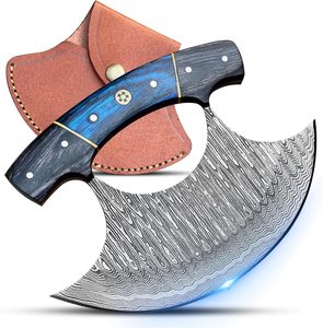 Cuchillo Ulu Moderno con Mango de Color Exótico, Hoja de Damasco Forjada, Funda y Soporte, Set de Regalo Personalizable - Product Image 1