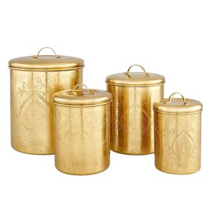 Luxury Hammered Gold Metal Storage <b>Canister</b> Set with Lids – 4-Piece Kitchen Food Storage Jars, Decorative <b>Coffee</b>, <b>Sugar</b> & <b>Tea</b> - Product Image 3