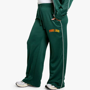 Nouvel article : Pantalon de survêtement en molleton vert pour femme, coupe large, taille mi-haute, avec cordon de serrage, coupe ample, longueur intégrale, décontracté, avec logo latéral à droite - Product Image 4