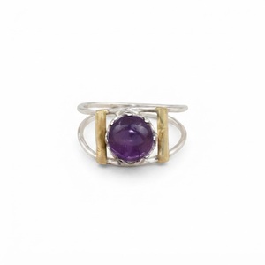 Bague en argent sterling 925 avec double bande de pierres précieuses d'améthyste naturelle, bijou de pierre de naissance de février pour femme, vente en gros - Product Image 1