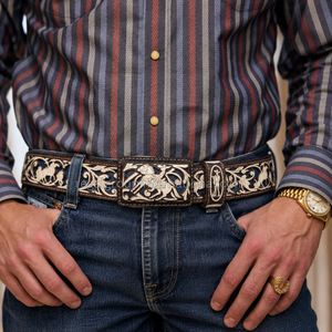 High Quality Western Style Horse Rider & Floral Scrollwork Grain Leather <b>Belt</b> for Men & Women Premium Brown <b>Cowboy</b> <b>Belt</b> - Product Image 4