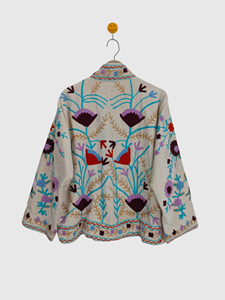 Chaqueta con Cuello Mandarín y Bordado Floral a Mano, Manga Larga, Talla Grande, Estilo Boho Chic de Algodón para Mujer, Ropa de Primavera - Product Image 4