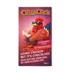 Lot de 24 paquets de chocolat aux fraises en forme de poulet frit croustillant, 48g l'unité, carton mère, poids net 1,152 kg, pour vente au détail et transport. - Product Image 1