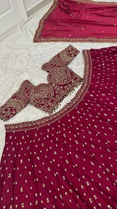 Indian Wedding <b>Lehenga</b> Choli Set <b>Women</b> Silk Embroidered For Traditional Bride Dress with Dupatta - Product Image 5
