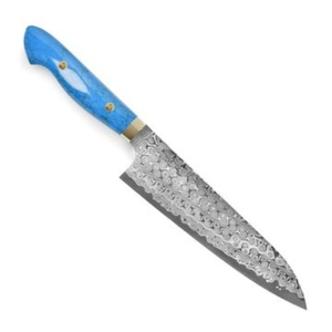 Meilleur Couteau de Cuisine en Acier Damas Ambidextre Personnalisable avec Manche en Résine Bleue, Compatible Lave-Vaisselle, Cadeau DIY pour Parents, OEM - Product Image 1