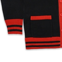 Cardigan en tricot pour femmes, style vintage, rouge et noir contrastés, manches longues, col en V, poches, broderie, automne-hiver
