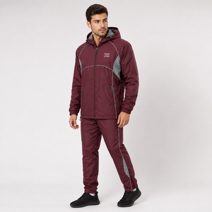 <b>Hooded</b> Windbreaker Track Suit Packable Waterproof Breathable Lightweight Sporty Unisex Autumn Nylon Fabric Side <b>Zip</b> Pocket Pants - Product Image 2