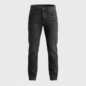 Jean en denim coupe droite délavé foncé pour homme, taille haute, coupe slim, en coton, style décontracté, pantalon d'automne - Product Image 1